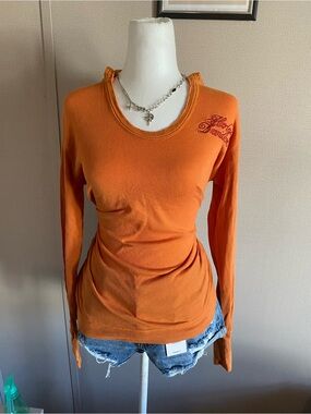 Cute orange Y2K Harley Davidson long sleeve shirt